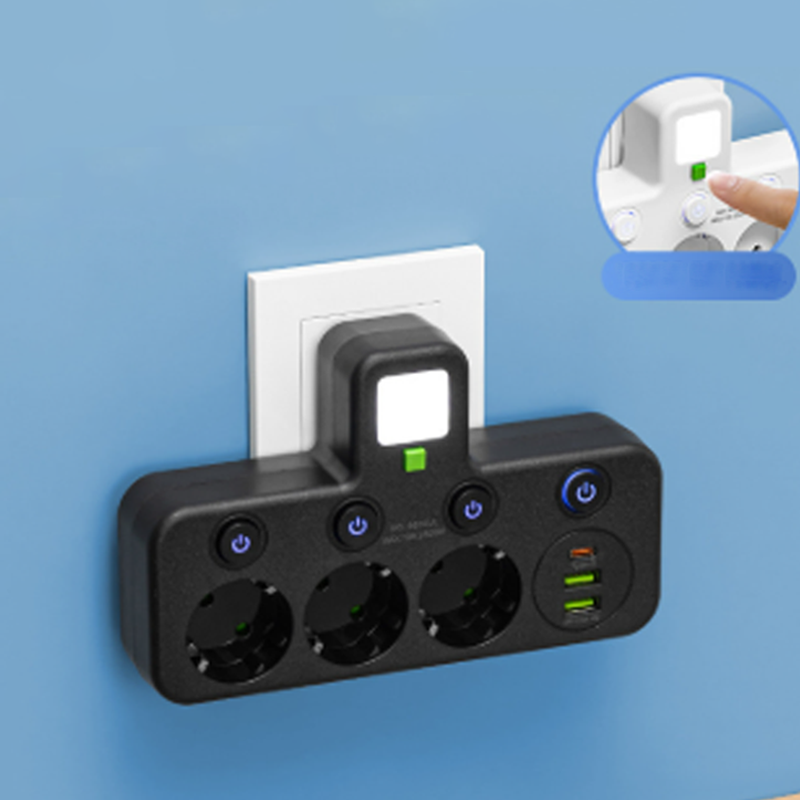 Multiprise noire 3 prises avec ports USB