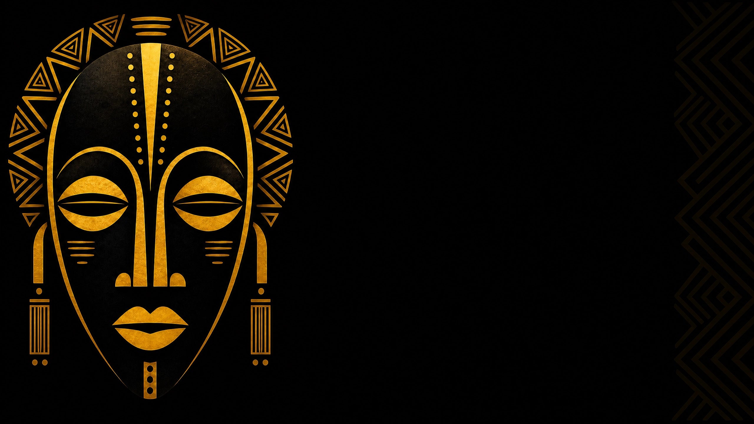 Masque africain graphique noir et doré